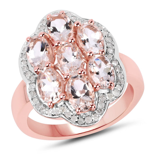 3.06 Carat Genuine Morganite and White Diamond .925 Sterling Silver Ring Bids.com