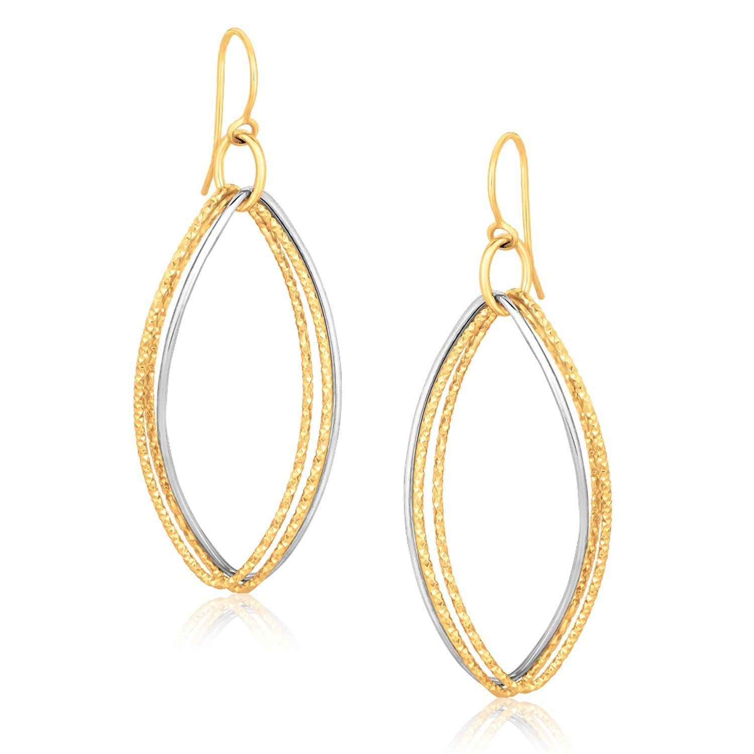14k Two Tone Gold Textured Triple Oval Shape Drop Earrings Bids.com