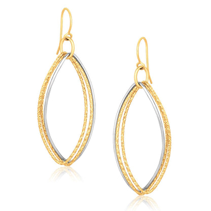 14k Two Tone Gold Textured Triple Oval Shape Drop Earrings Bids.com