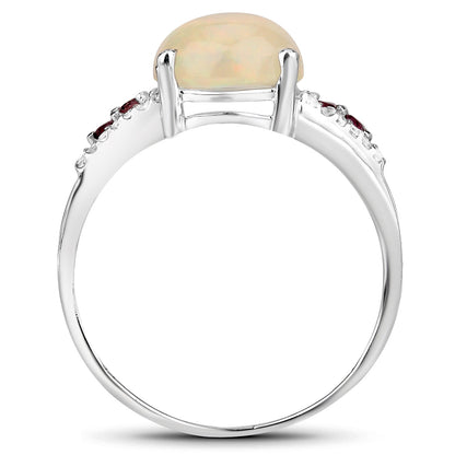 2.05 Carat Genuine Ethiopian Opal, Pink Tourmaline and White Topaz .925 Sterling Silver Ring Bids.com