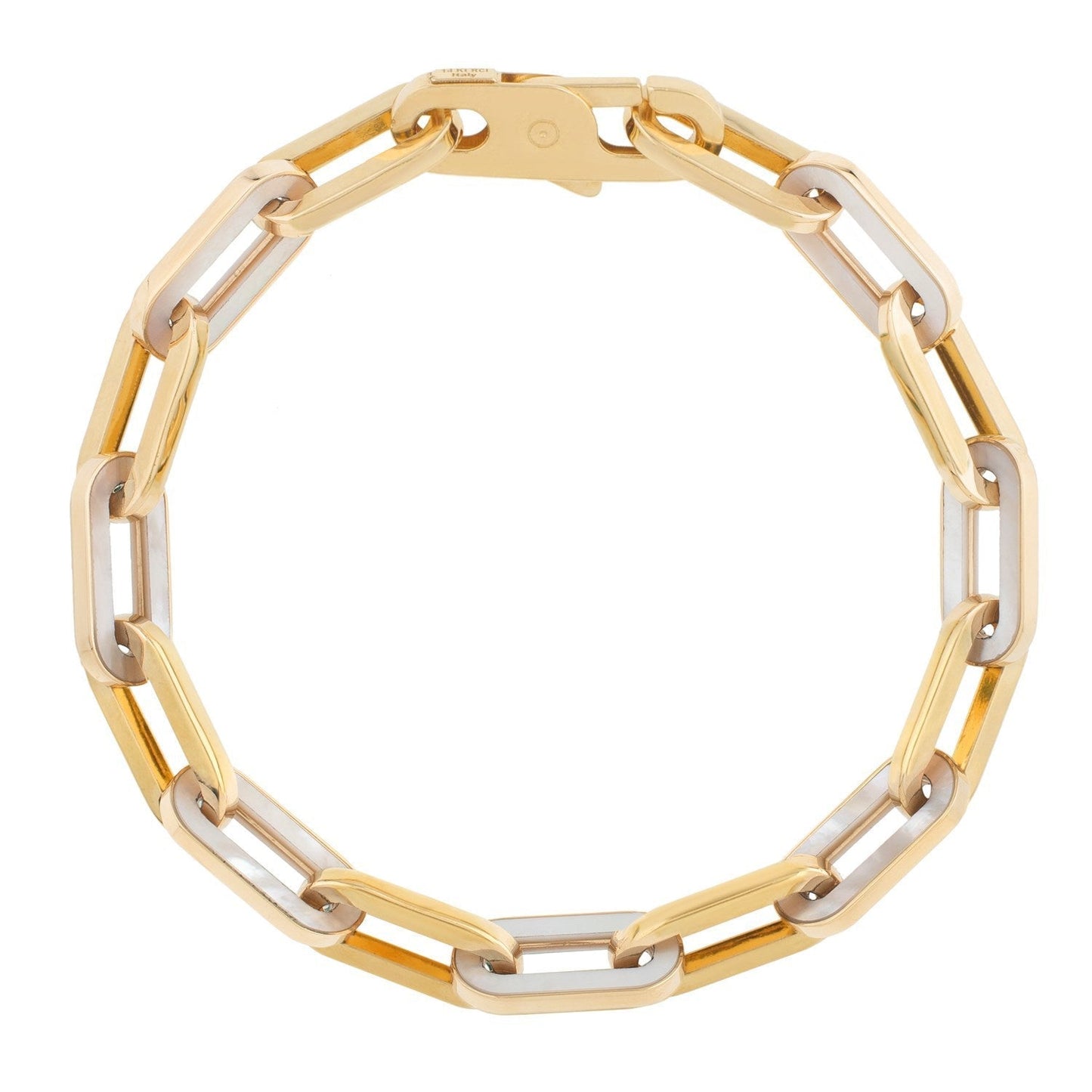 14k Yellow Gold MOP Paperclip Gem Link Bracelet (7.00 mm) Bids.com