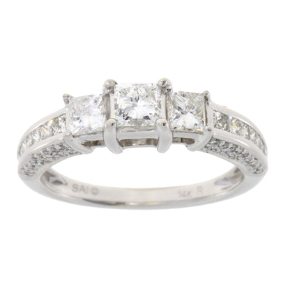 Genuine 1.50ct Diamond 3 Stone Ring 14KT White Gold Bids.com