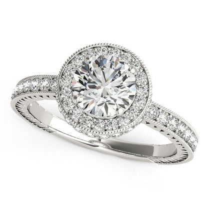 14k White Gold Milgrain Border Diamond Pave Engagement Ring (1 1/2 cttw) Bids.com