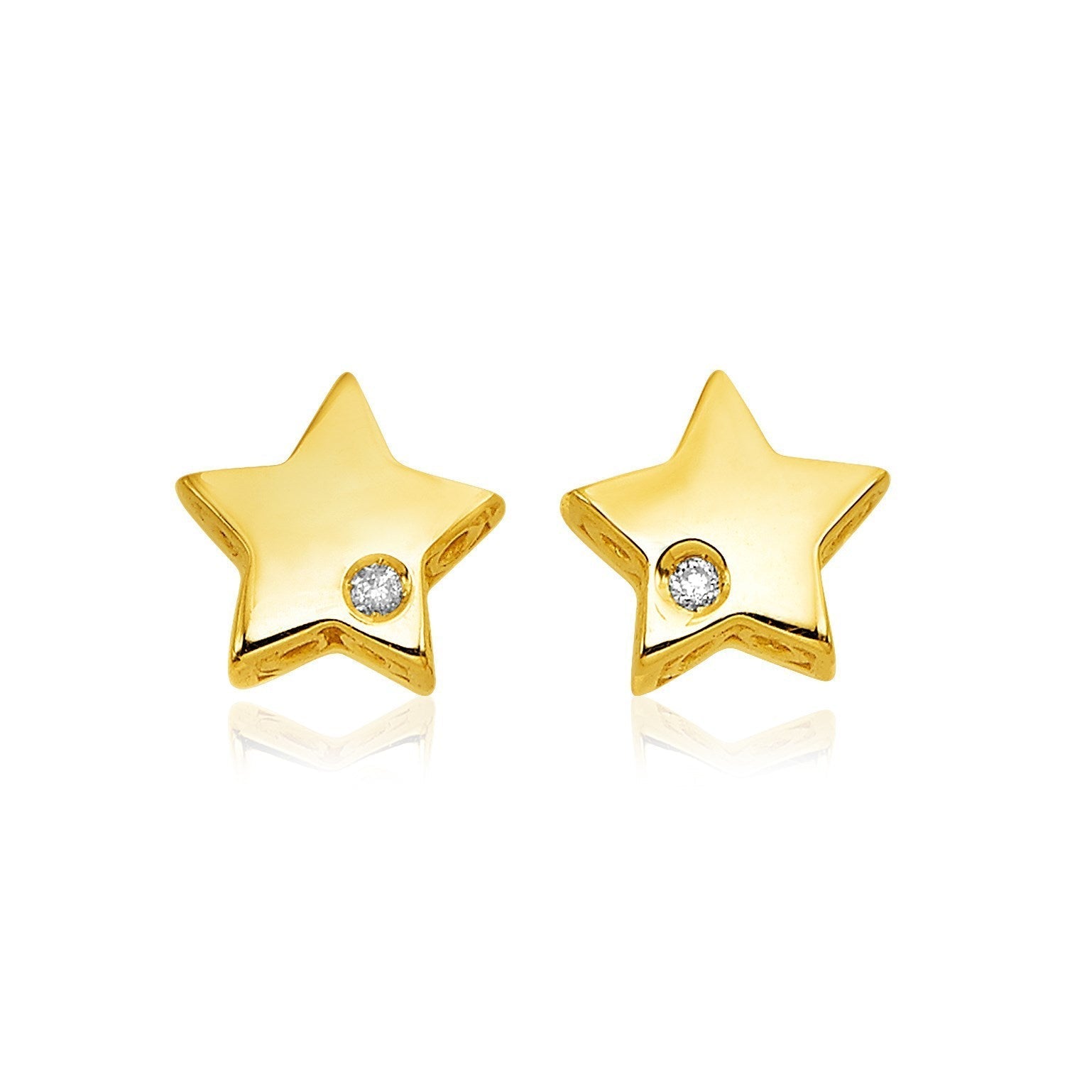 14k Yellow Gold Polished Star Earrings with Diamonds Bids.com