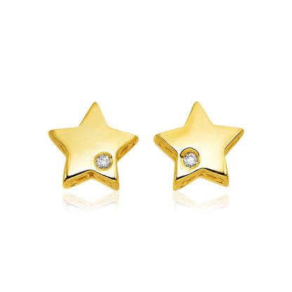 14k Yellow Gold Polished Star Earrings with Diamonds Bids.com