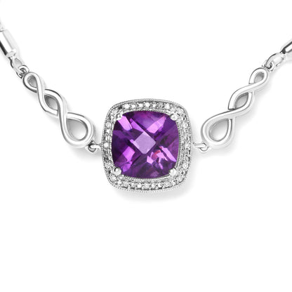 .925 Sterling Silver 10mm Cushion Cut Amethyst Gemstone and Diamond Accent Lariat 4â€-10â€ Adjustable Bolo Bracelet (H-I Color, SI1-SI2 Clarity) Bids.com