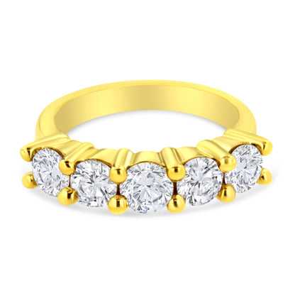 14K Yellow Gold Plated .925 Sterling Silver 2.0 Cttw Shared Prong Set Diamond 5 Stone Wedding Band Ring (J-K Color, I1-I2 Clarity) - Size 7 Bids.com