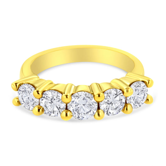 14K Yellow Gold Plated .925 Sterling Silver 2.0 Cttw Shared Prong Set Diamond 5 Stone Wedding Band Ring (J-K Color, I1-I2 Clarity) - Size 7 Bids.com