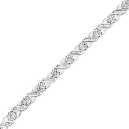 .925 Sterling Silver 1.0 Cttw Round-Brilliant and Baguette Cut Diamond Miracle-Set X-Link 7" Tennis Bracelet (I-J Color, I2-I3 Clarity) Bids.com