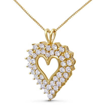 14K Yellow Gold Plated .925 Sterling Silver 4.0 Cttw Diamond Shadow Frame Heart 18" Pendant Necklace (J-K Color, I1-I2 Clarity) Bids.com