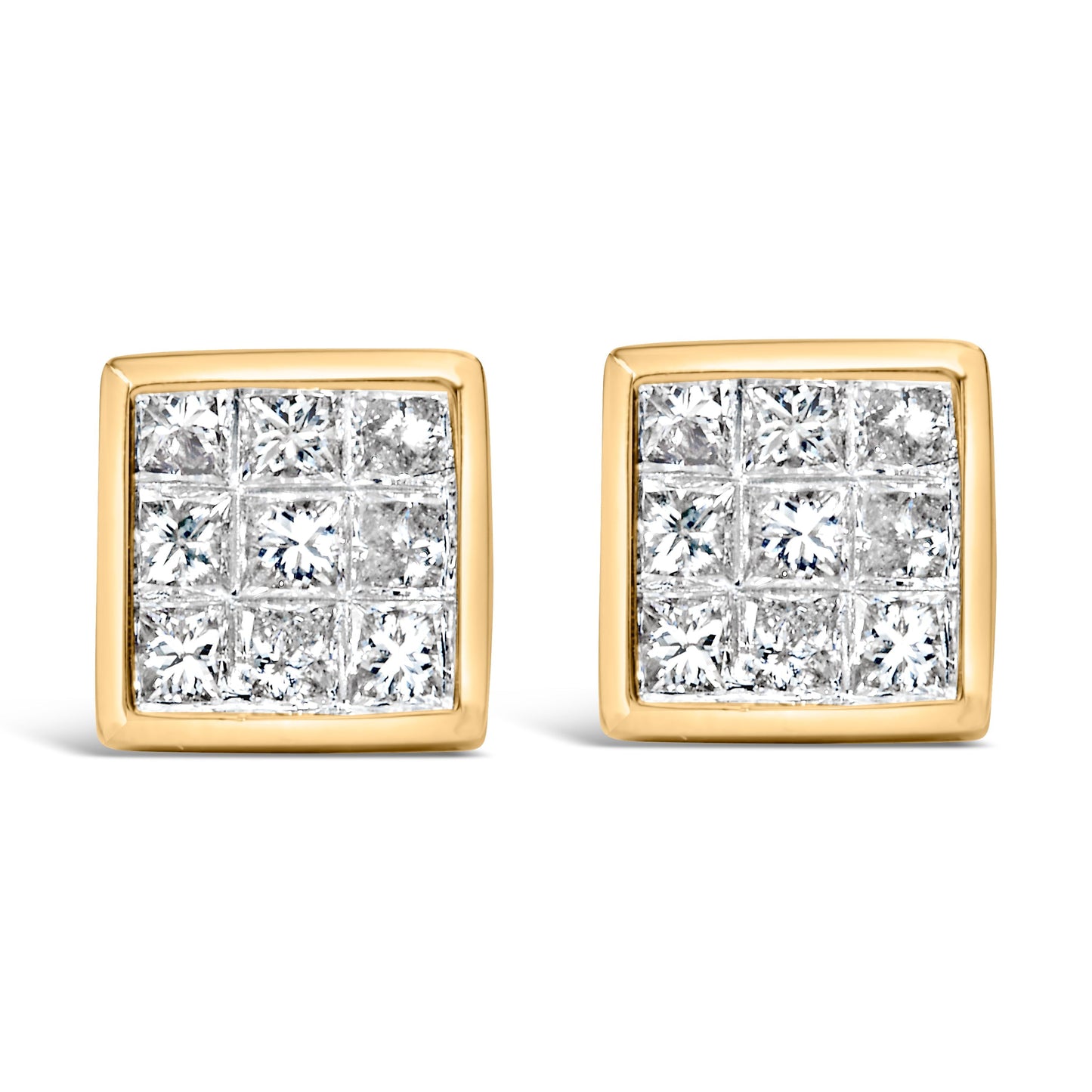 14K Yellow Gold 1.0 Cttw Princess Cut Diamond Composite Stud Earrings with Screw Backs (J-K Color, SI1-SI2 Clarity) Bids.com