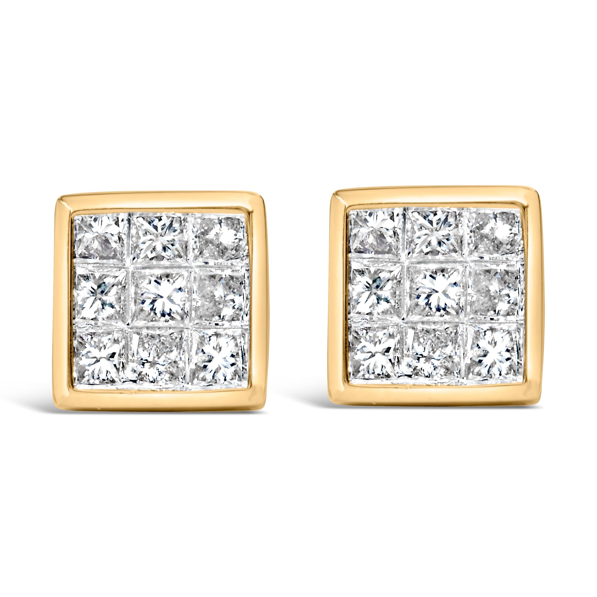 14K Yellow Gold 1.0 Cttw Princess Cut Diamond Composite Stud Earrings with Screw Backs (J-K Color, SI1-SI2 Clarity) Bids.com