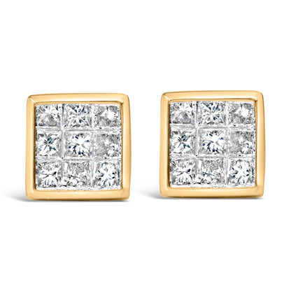 14K Yellow Gold 1.0 Cttw Princess Cut Diamond Composite Stud Earrings with Screw Backs (J-K Color, SI1-SI2 Clarity) Bids.com