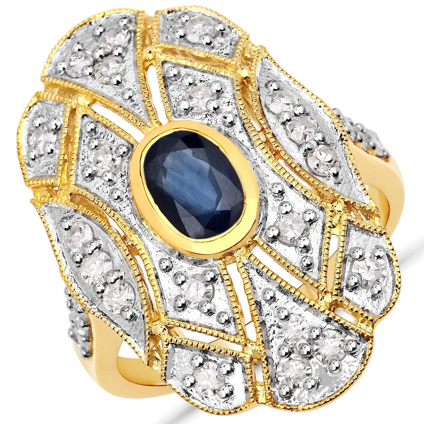 1.54 Carat Genuine Blue Sapphire and White Diamond .925 Sterling Silver Ring Bids.com