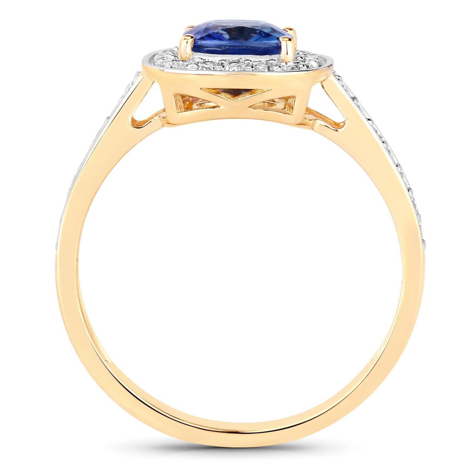 1.31 Carat Genuine Blue Sapphire and White Diamond 18K Yellow Gold Ring Bids.com