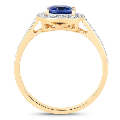1.31 Carat Genuine Blue Sapphire and White Diamond 18K Yellow Gold Ring Bids.com