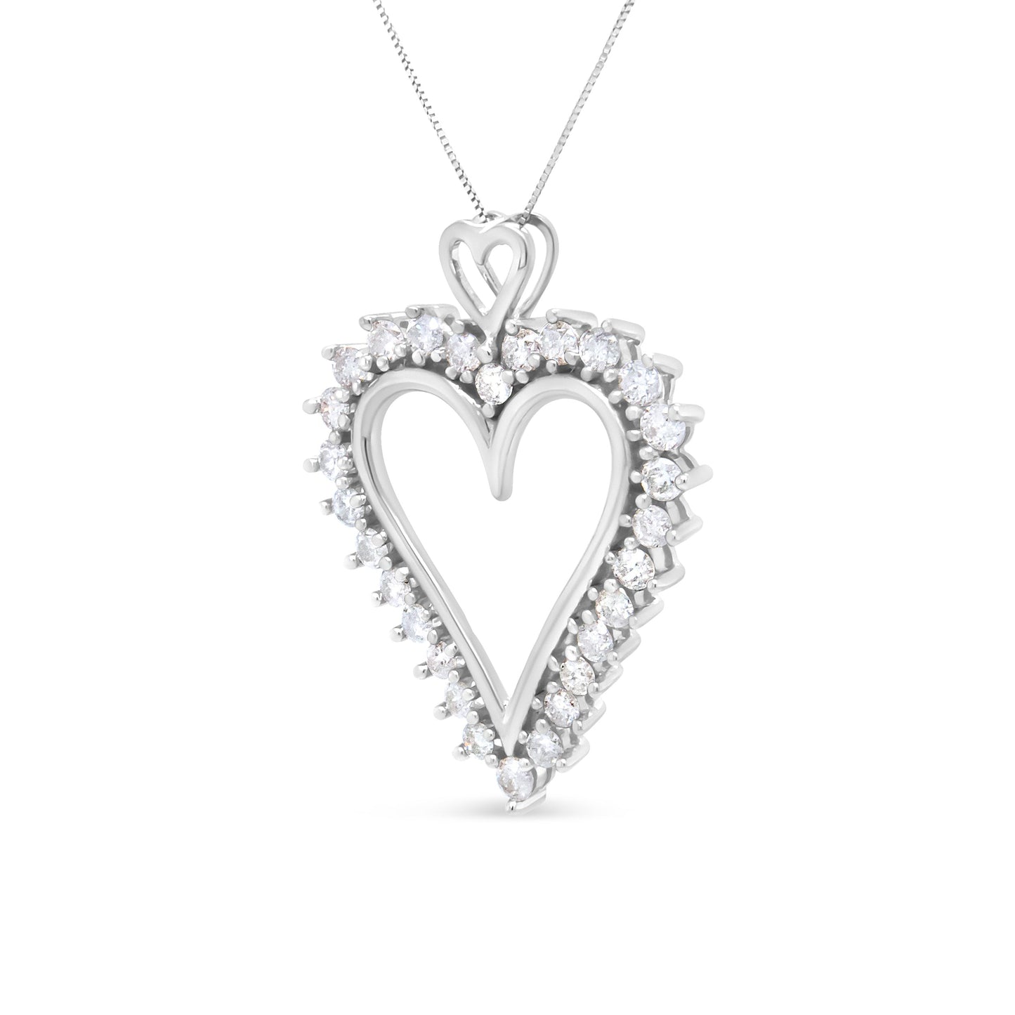 .925 Sterling Silver 1 3/4 Cttw Round Diamond Lined Open Heart Pendant 18" Necklace (I-J Color, I2-I3 Clarity) Bids.com
