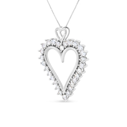 .925 Sterling Silver 1 3/4 Cttw Round Diamond Lined Open Heart Pendant 18" Necklace (I-J Color, I2-I3 Clarity) Bids.com
