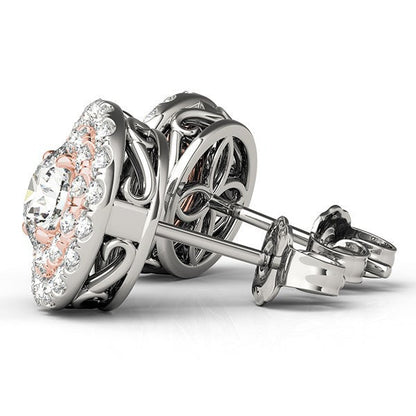 14k White and Rose Gold Round Halo Diamond Earrings (3/4 cttw) Bids.com