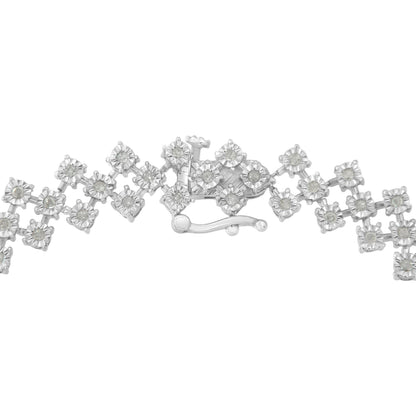 .925 Sterling Silver 1.0 cttw Miracle-Set Round Diamond "Zig Zag" Link Bracelet (I-J Color, I3 Clarity) -7.25 Bids.com