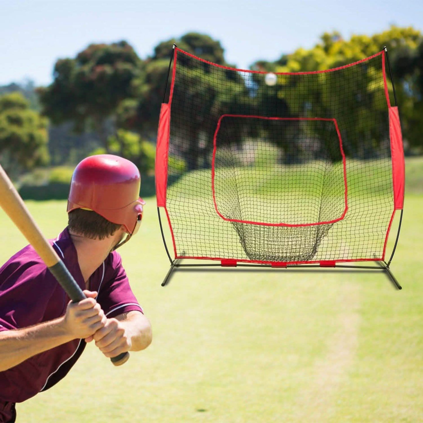 7x7ft Training Net with Bow Frame Carrying Bag for Solo Team Training DailySale