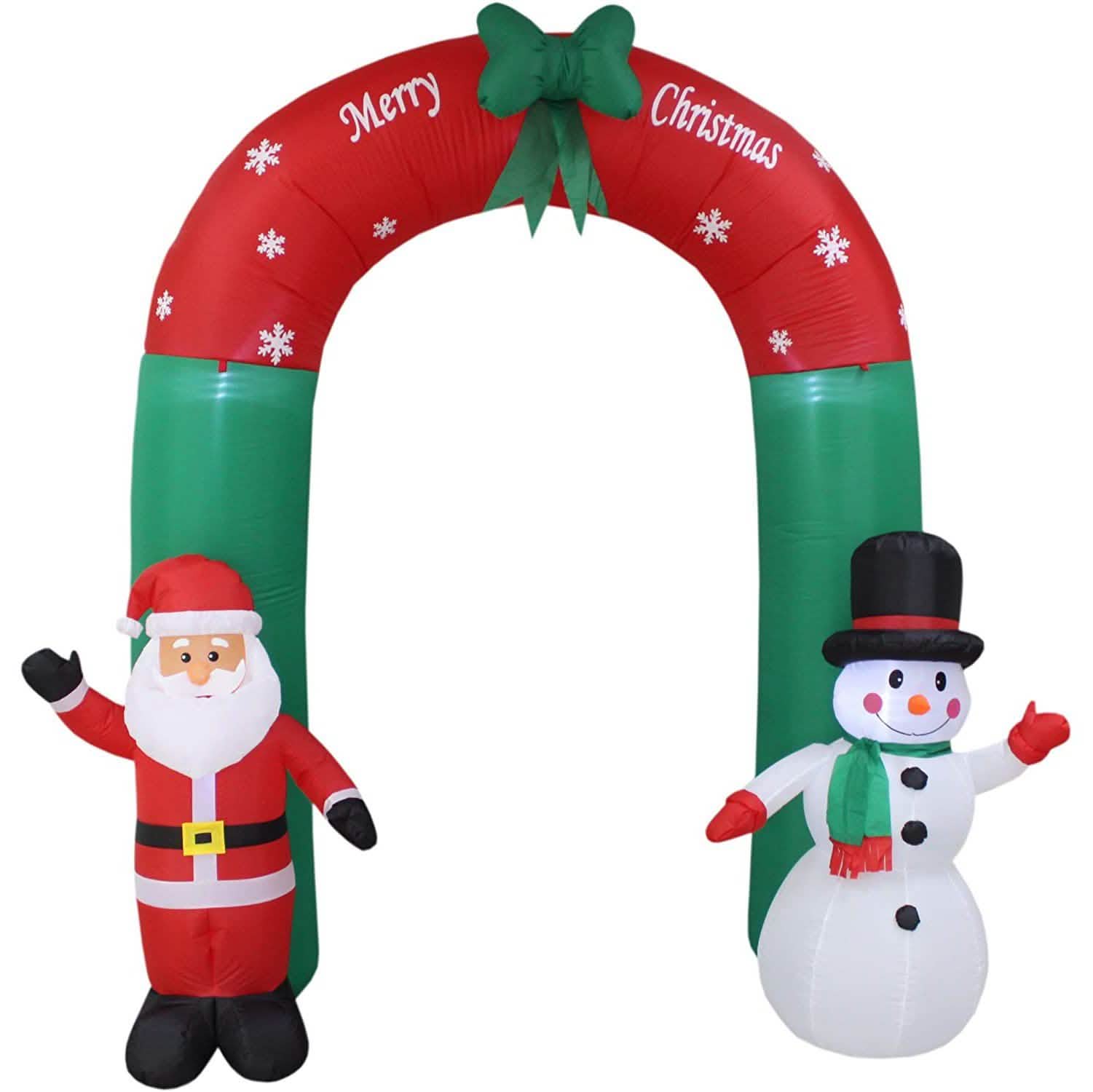 8 Foot Tall Lighted Christmas Inflatable Santa Claus and Snowman Archway DailySale