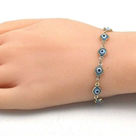 8" Gold Filled Evil Eye Light Blue Bracelet DailySale