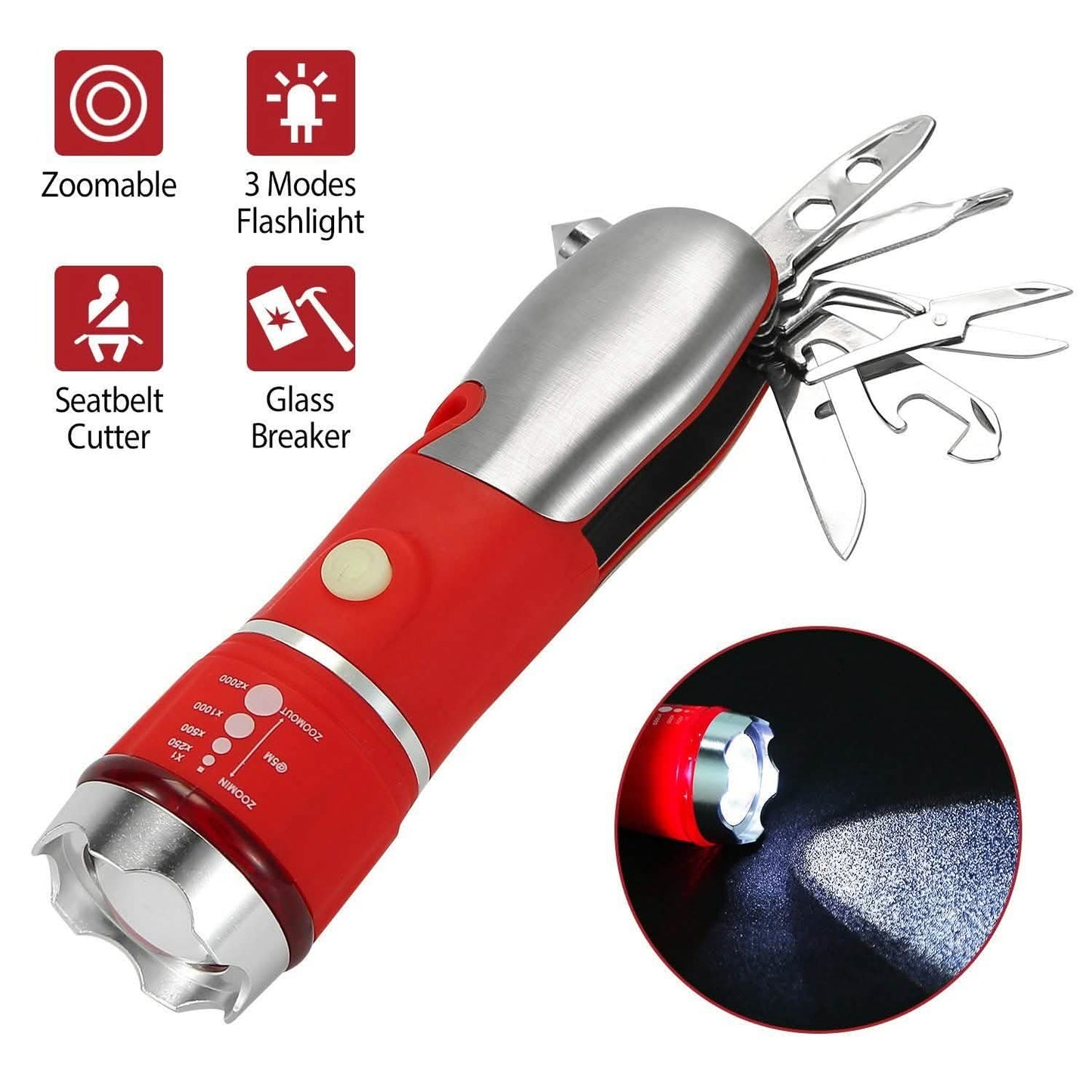 8-in-1 Multi-Tool Hammer Zoomable Emergency Flashlight DailySale