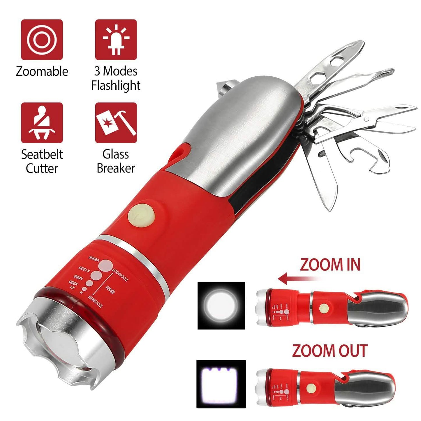 8-in-1 Multi-Tool Hammer Zoomable Emergency Flashlight DailySale