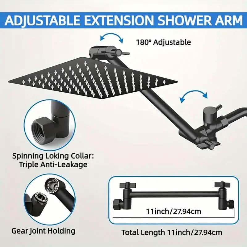 8-Inch High Pressure Showerhead with 11-Inch Adjustable Extension Arm DailySale