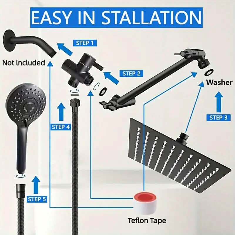 8-Inch High Pressure Showerhead with 11-Inch Adjustable Extension Arm DailySale