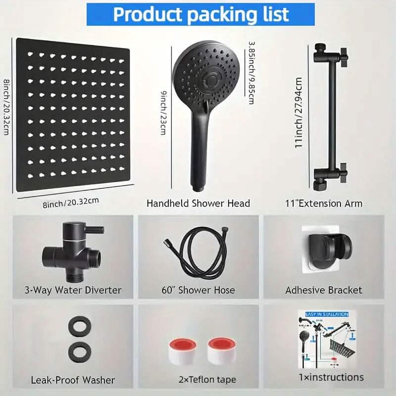 8-Inch High Pressure Showerhead with 11-Inch Adjustable Extension Arm DailySale