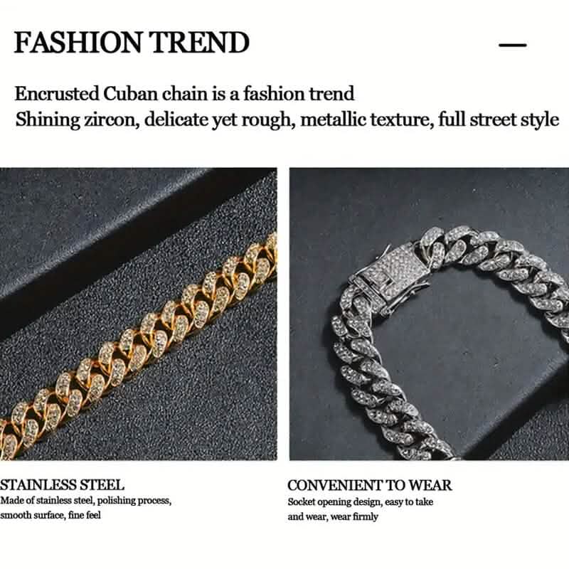 8" Luxurious Rhinestone Cuban Chain Bracelet for Men DailySale