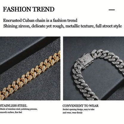 8" Luxurious Rhinestone Cuban Chain Bracelet for Men DailySale
