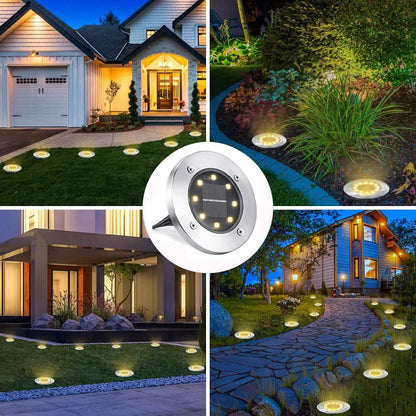 8-Pack: 8 LED Solar Disk Lights Waterproof Garden In-ground Pathway Lights DailySale