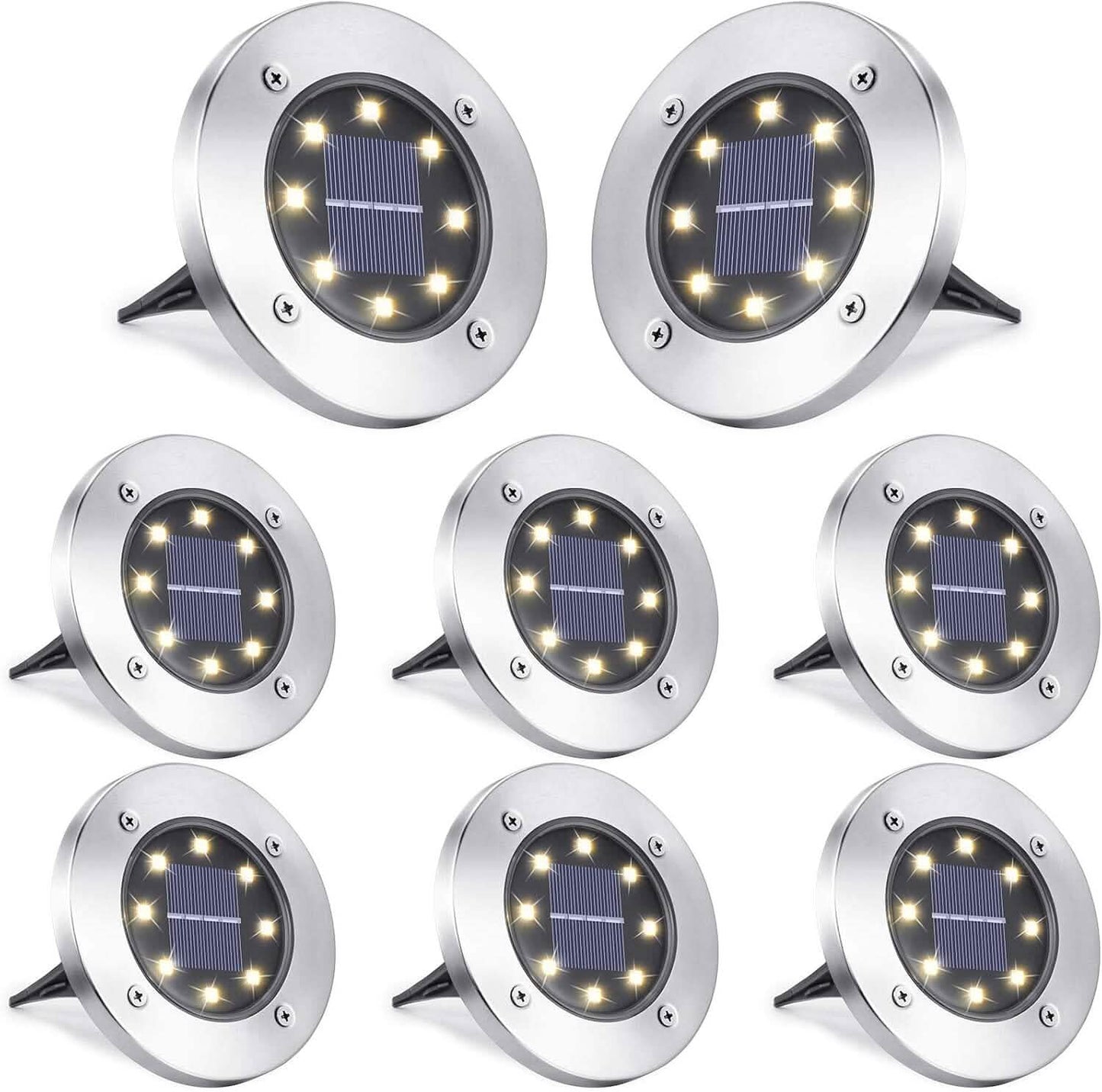 8-Pack: 8 LED Solar Disk Lights Waterproof Garden In-ground Pathway Lights DailySale