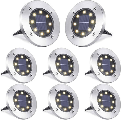 8-Pack: 8 LED Solar Disk Lights Waterproof Garden In-ground Pathway Lights DailySale