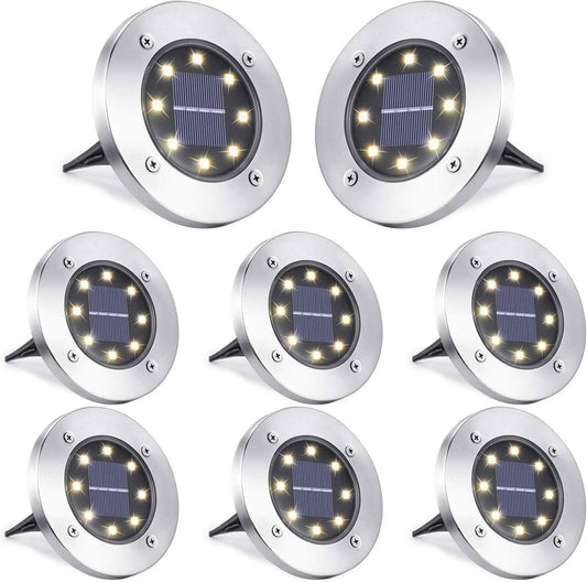8-Pack: 8 LED Solar Disk Lights Waterproof Garden In-ground Pathway Lights DailySale