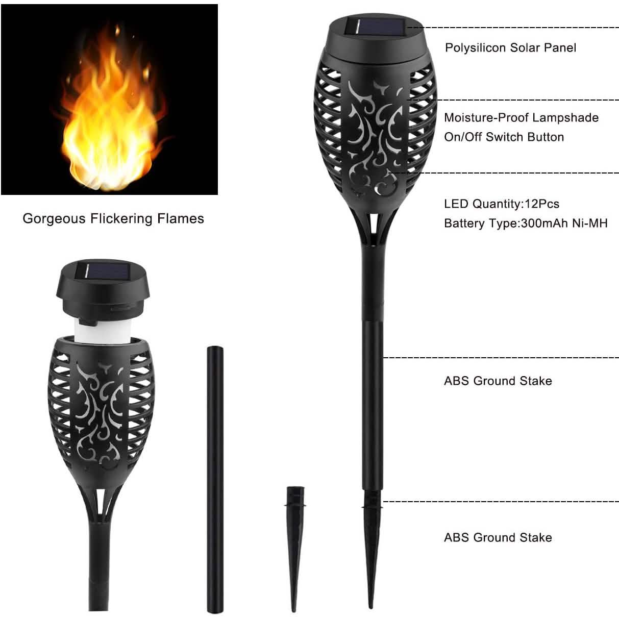 8-Pack: Solar Torch Light with Flickering Flame DailySale