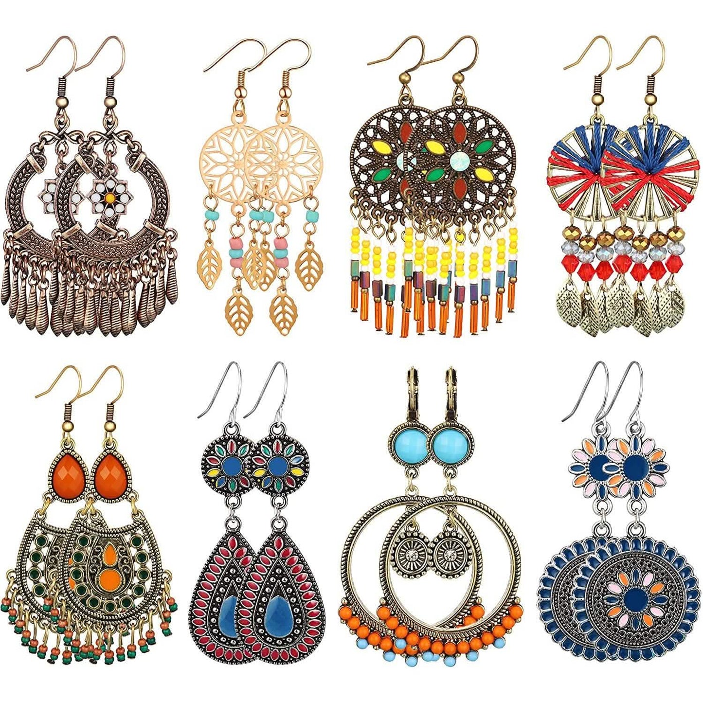 8-Pairs: Bohemian Hollow  Retro Dangle Earrings DailySale
