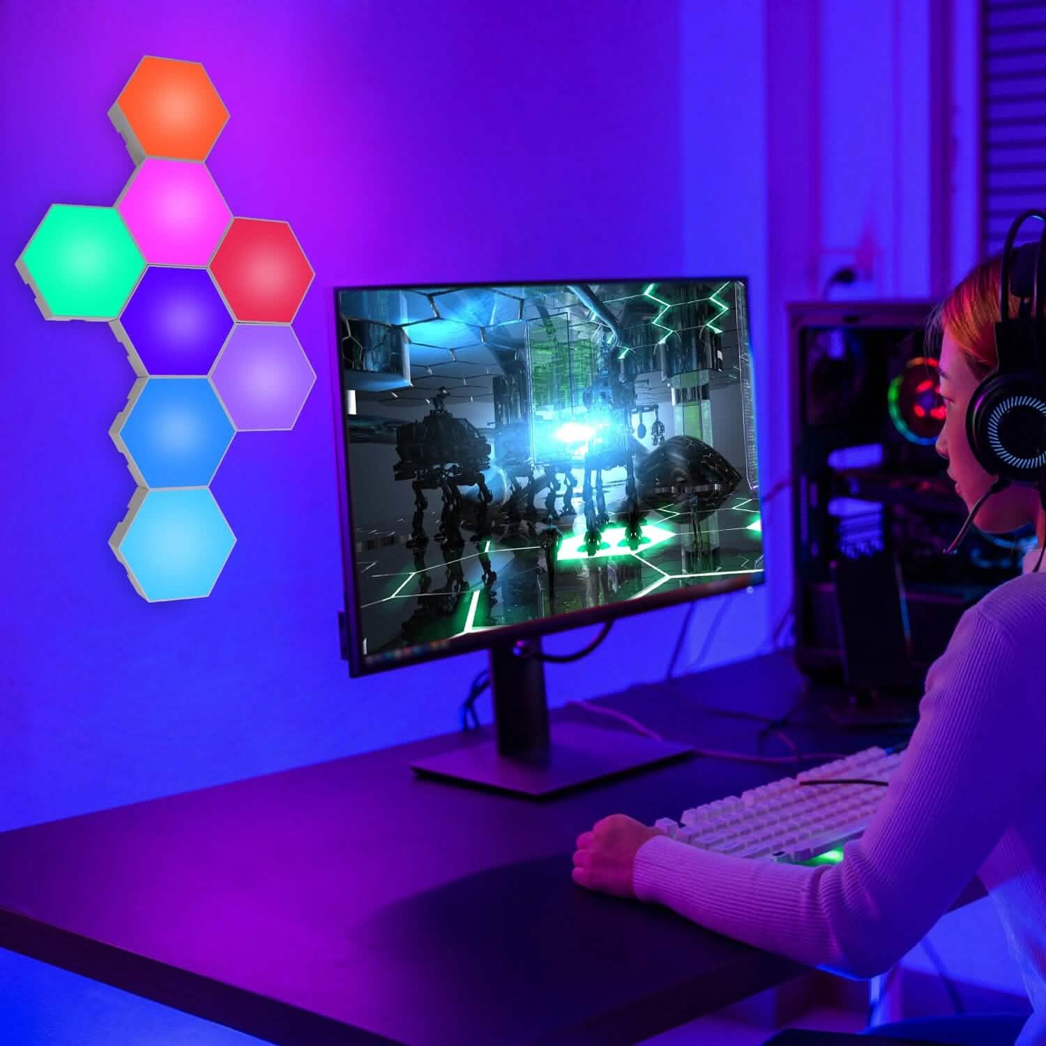 8-Piece: Hexagon Light Panels RGBW Colorful Splicing Wall Lamps DailySale