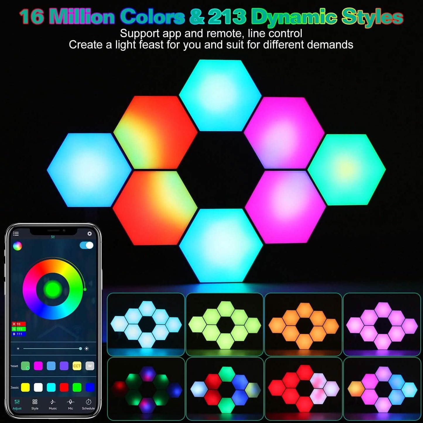 8-Piece: Hexagon Light Panels RGBW Colorful Splicing Wall Lamps DailySale