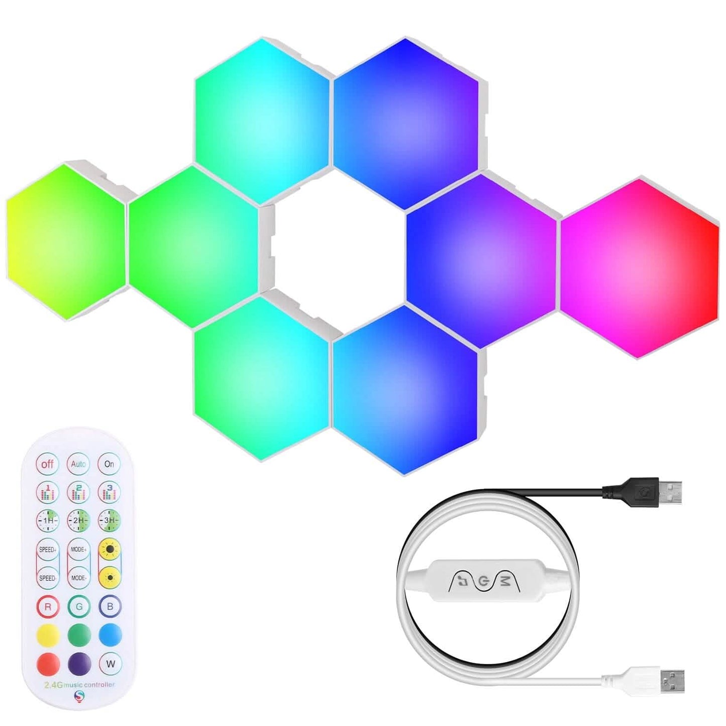 8-Piece: Hexagon Light Panels RGBW Colorful Splicing Wall Lamps DailySale