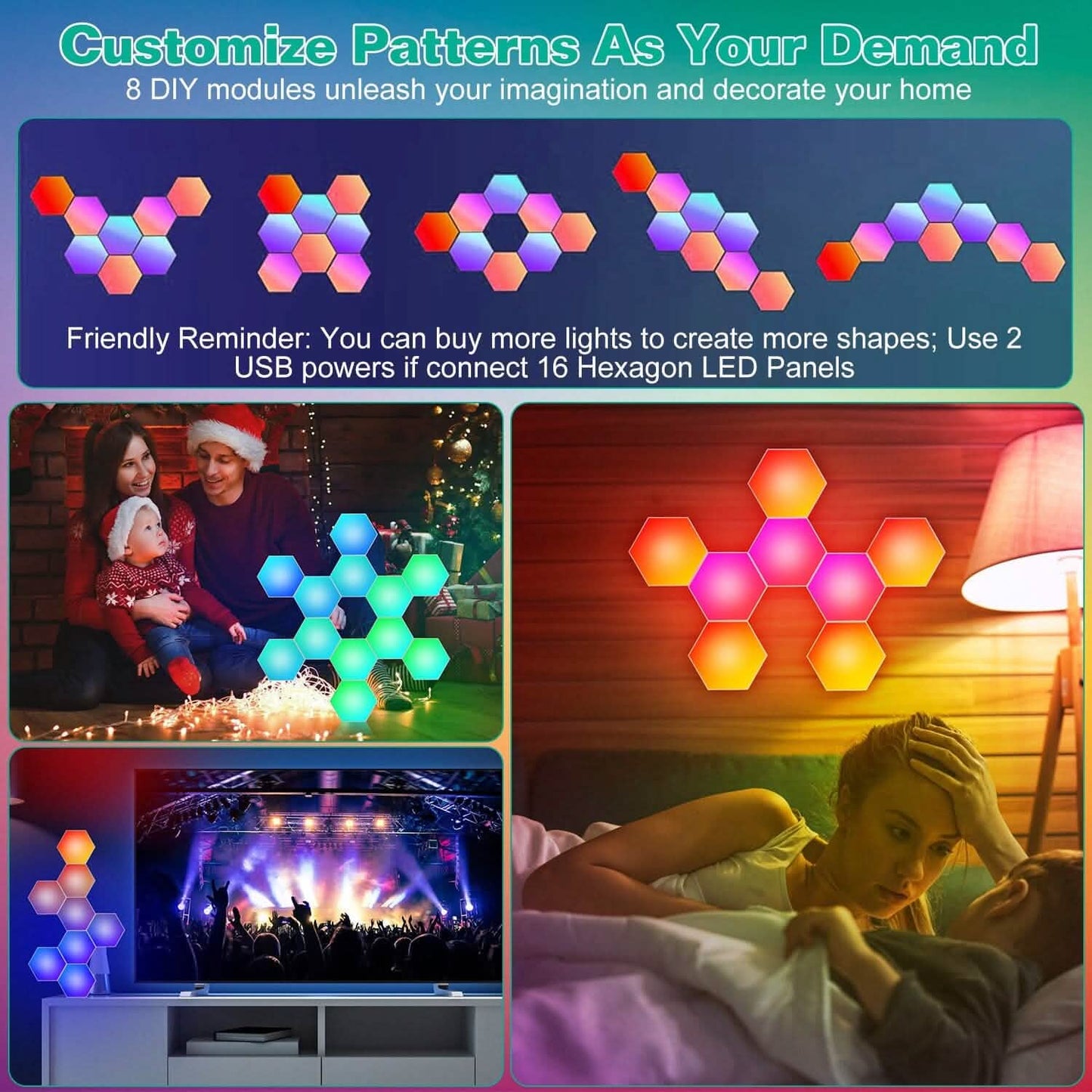 8-Piece: Hexagon Light Panels RGBW Colorful Splicing Wall Lamps DailySale