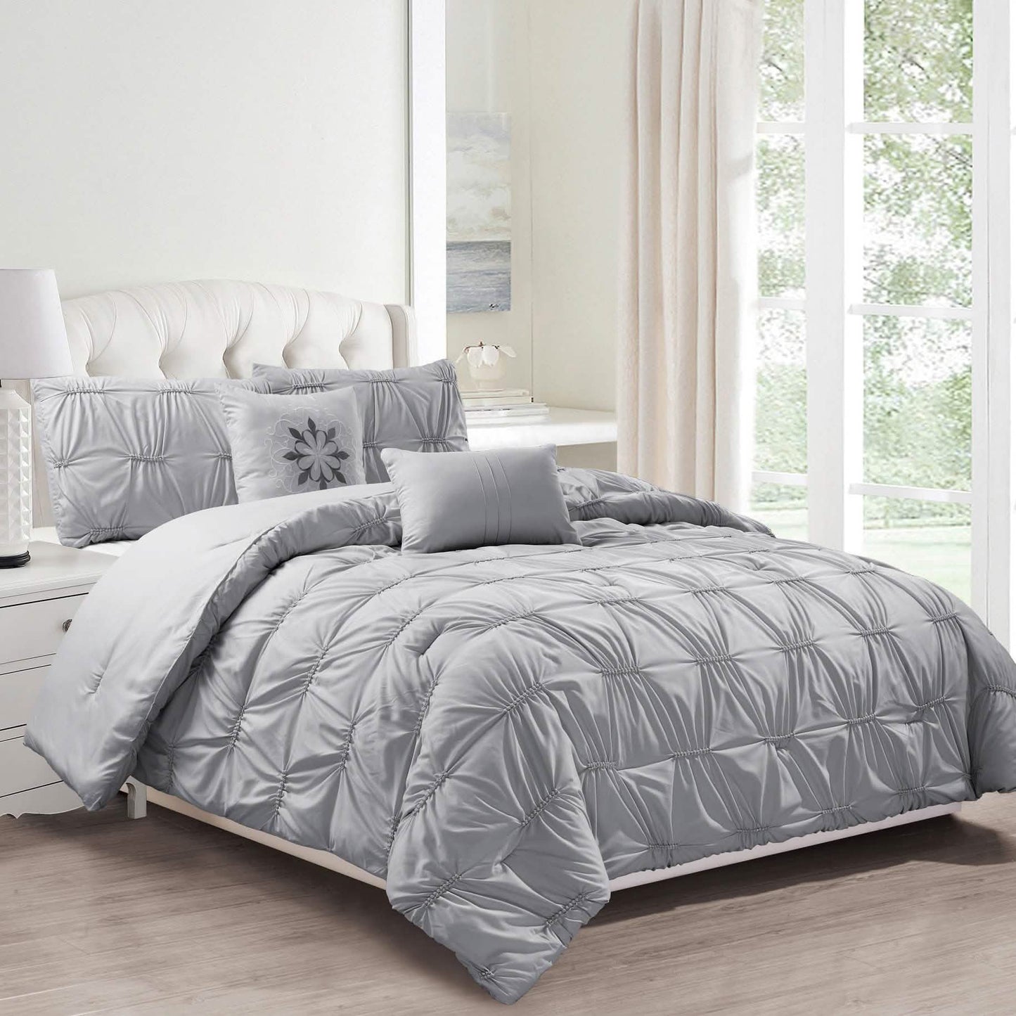 8-Piece Set: Solid Ruching Pintucked Oversized Comforter Set DailySale