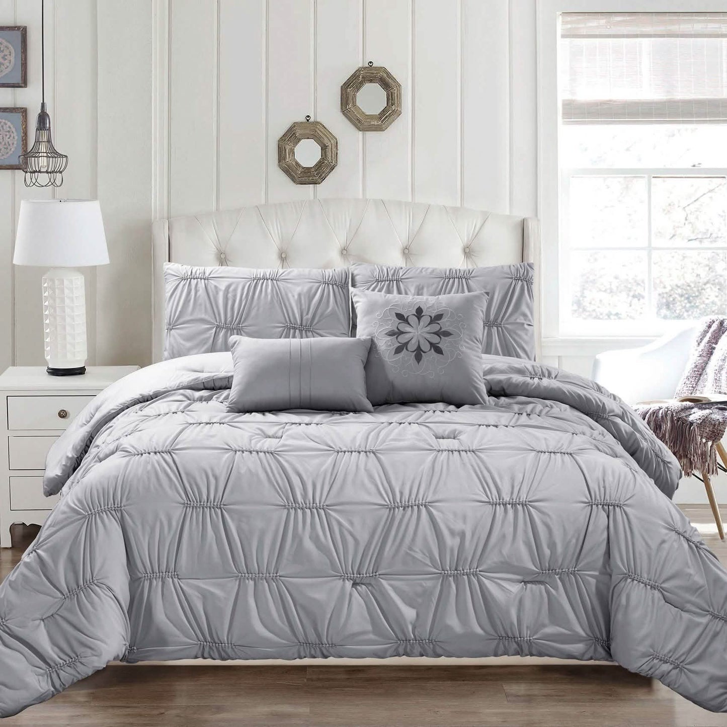 8-Piece Set: Solid Ruching Pintucked Oversized Comforter Set DailySale