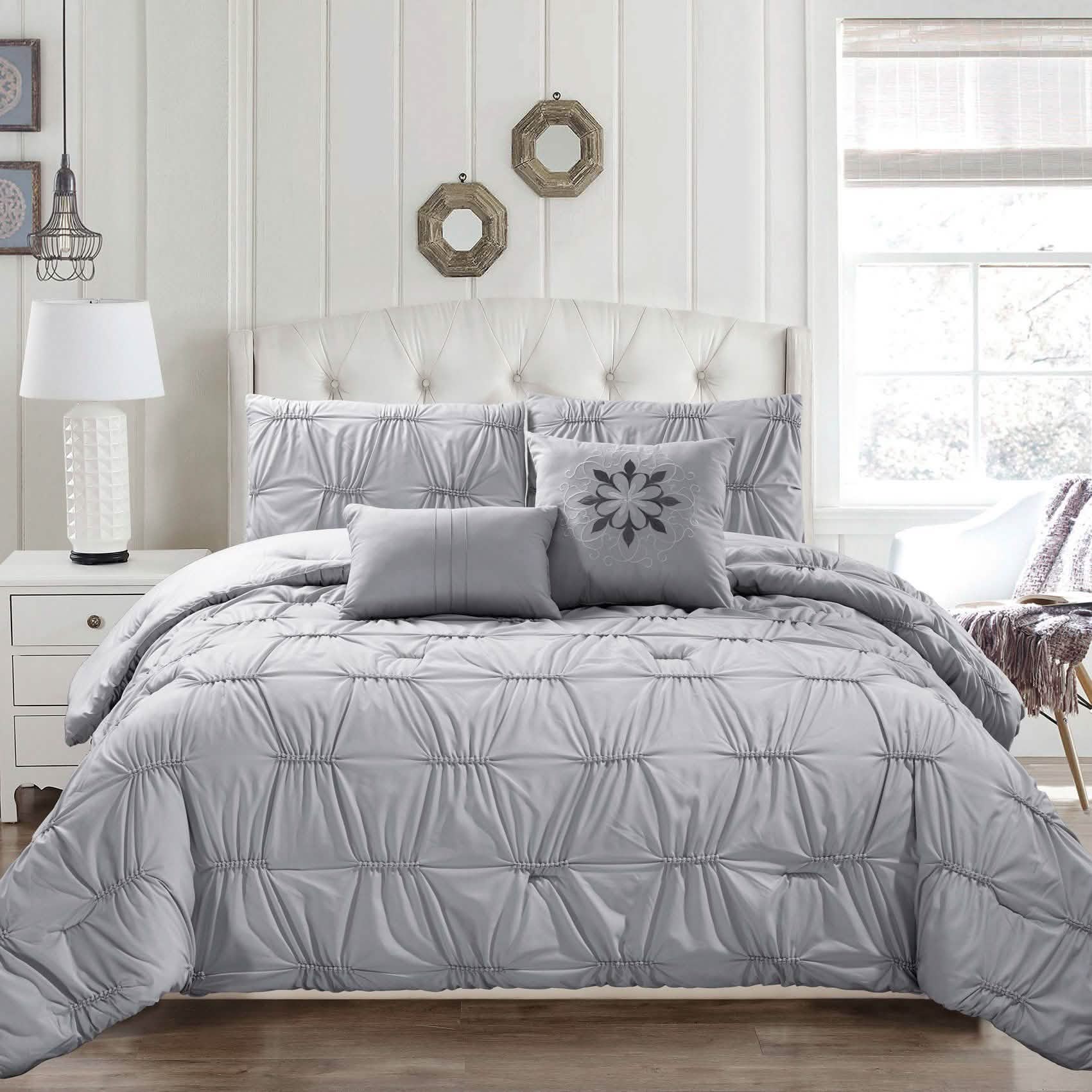 8-Piece Set: Solid Ruching Pintucked Oversized Comforter Set DailySale