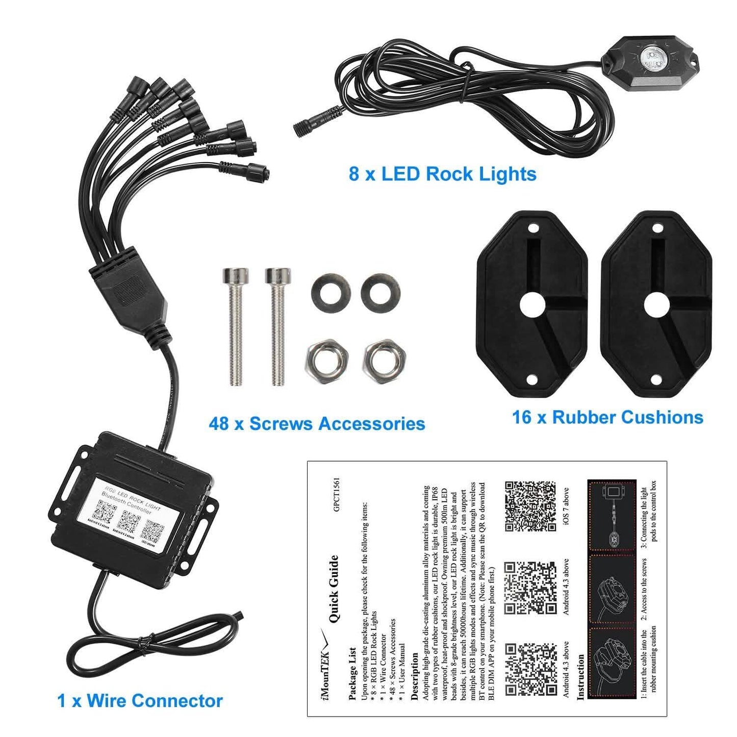 8-Pieces: Auto RGB LED Rock Light Kit DailySale