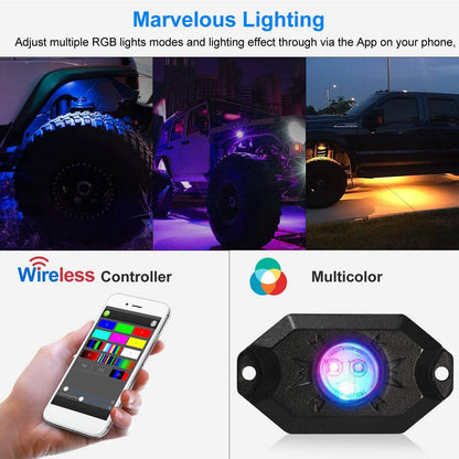 8-Pieces: Auto RGB LED Rock Light Kit DailySale
