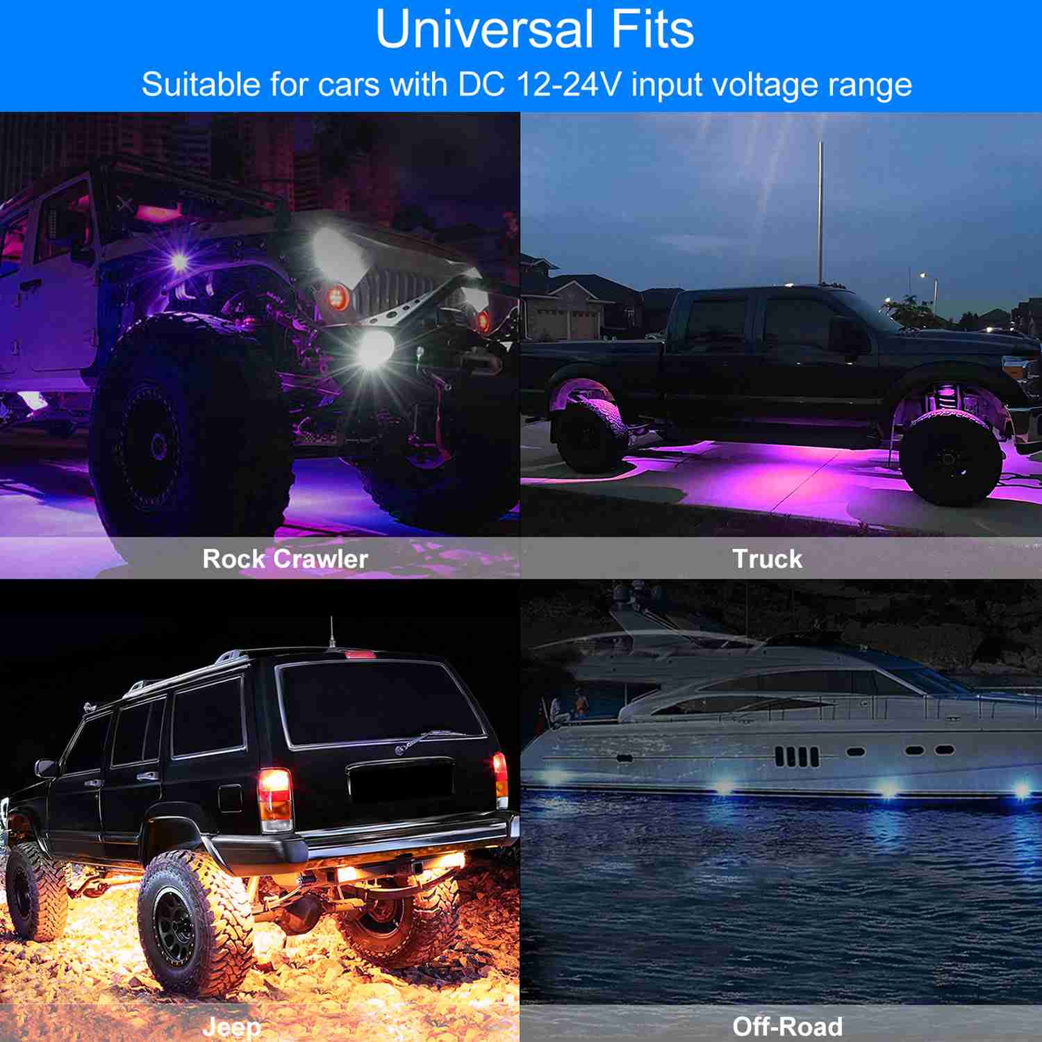 8-Pieces: Auto RGB LED Rock Light Kit DailySale